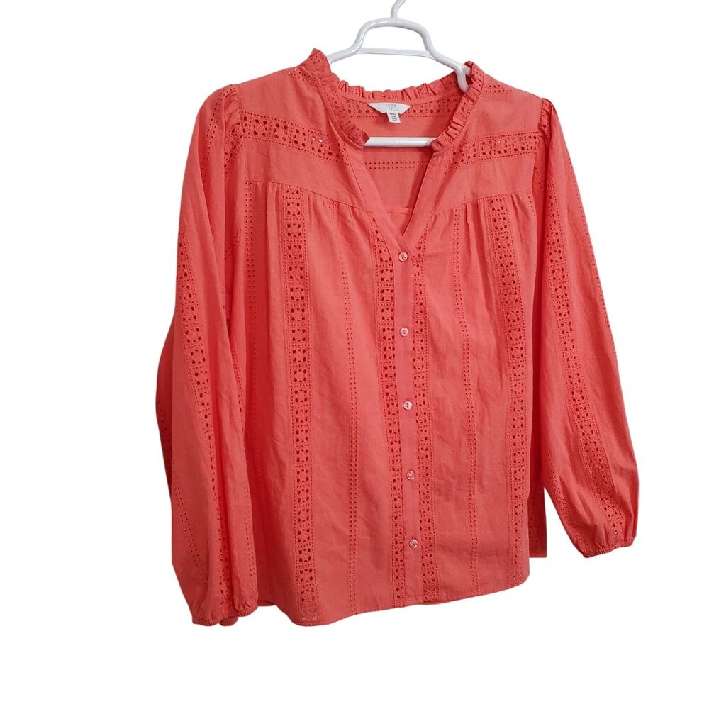 Time And Tru Size XXXL 22 Blouse Cami Eyelet Peasant Crochet Lace Cotton Coral